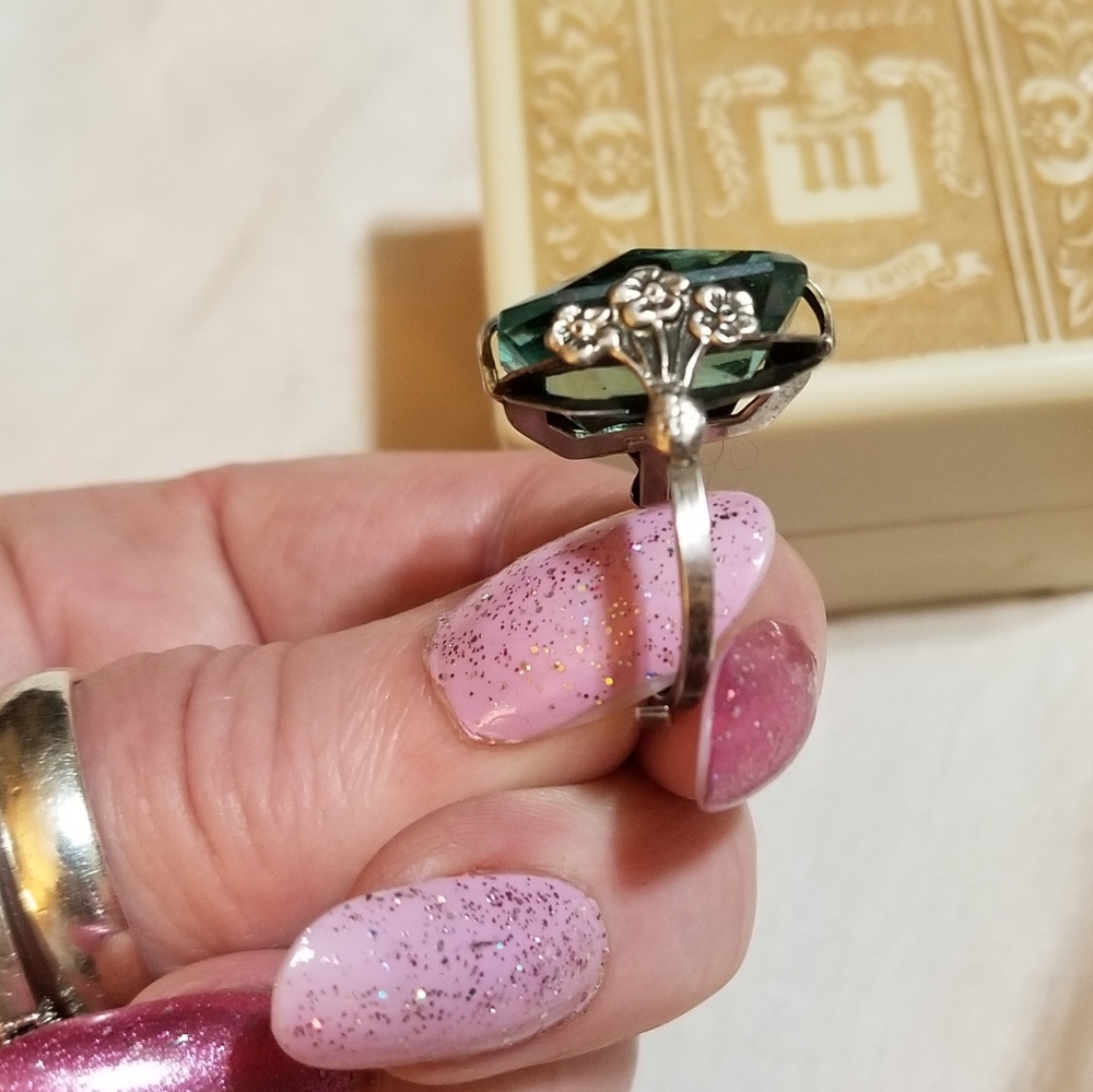 Sterling Silver Aqua Paste Ring Adjustable - Picture 5 of 8